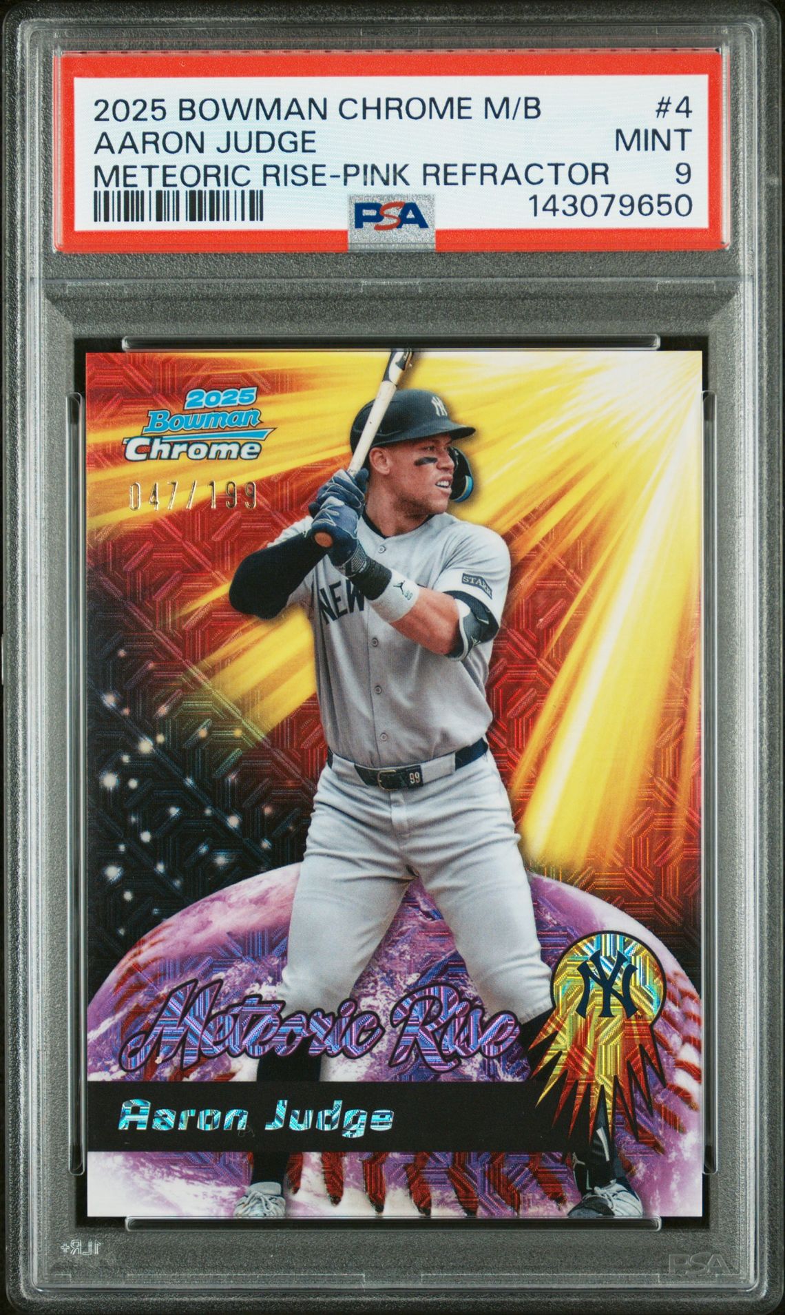 2025 Bowman BOWMAN CHROME MEGA BOX METEORIC RISE METEORIC RISE-PINK REFRACTOR #4 Aaron Judge front