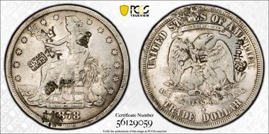 1878-S T$1 Chopmarked VF30