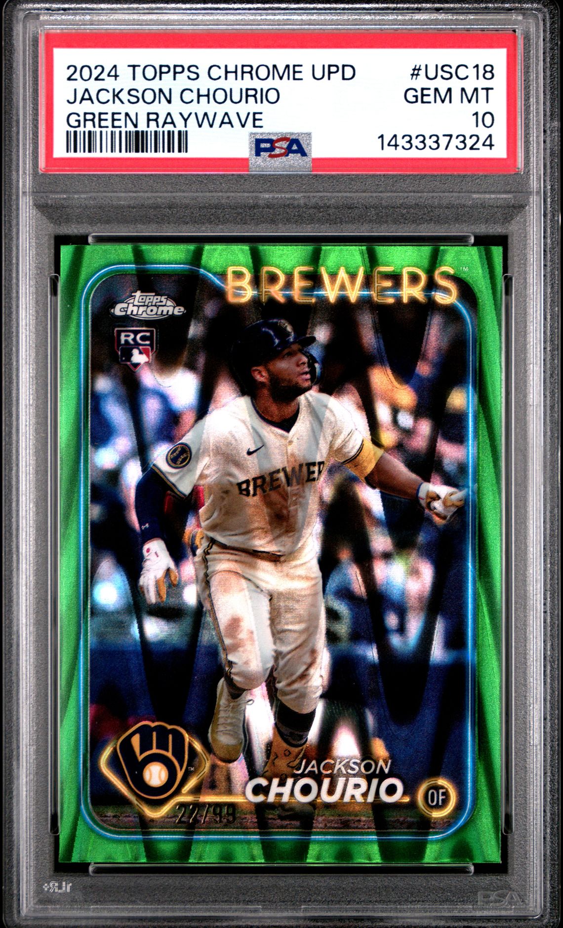 2024 Topps TOPPS CHROME UPDATE GREEN RAYWAVE #USC18 Jackson Chourio front