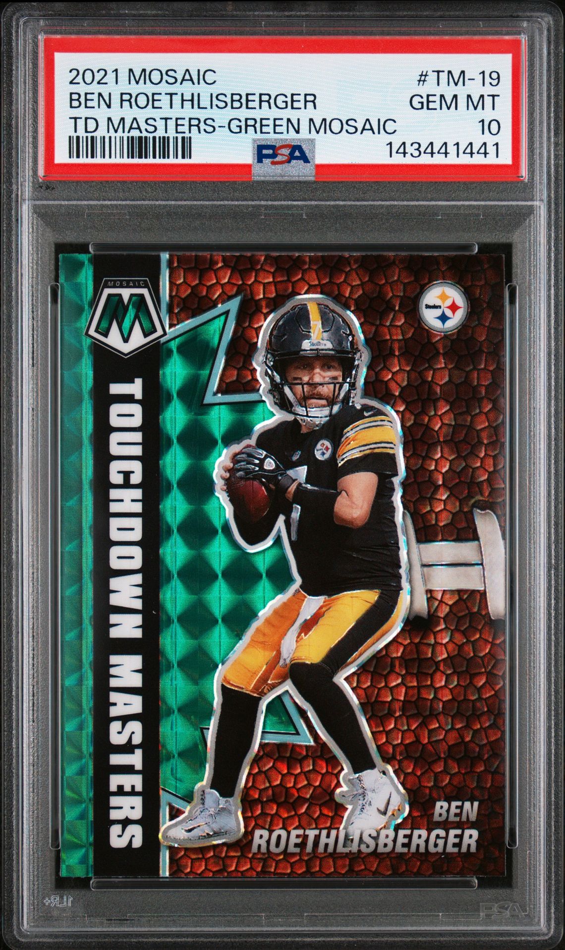 2021 Panini PANINI MOSAIC TOUCHDOWN MASTERS TD MASTERS-GREEN MOSAIC #TM-19 Ben Roethlisberger front