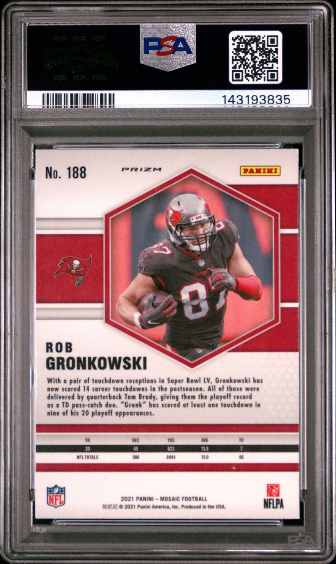 2021 Panini Mosaic Rob Gronkowski #188 (Camo Pink) Gem Mt 10 back