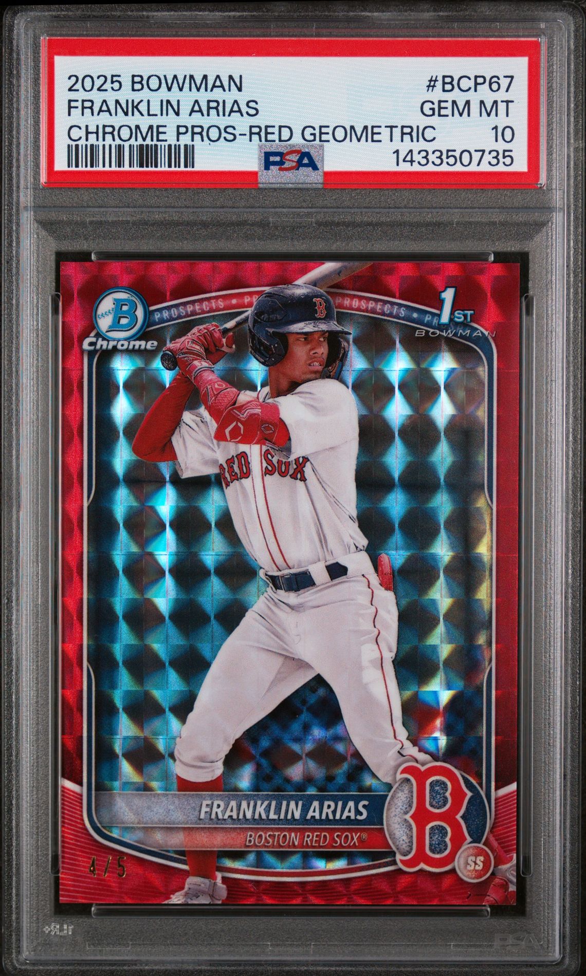 2025 Bowman BOWMAN CHROME PROSPECTS CHROME PROS-RED GEOMETRIC #BCP67 Franklin Arias front