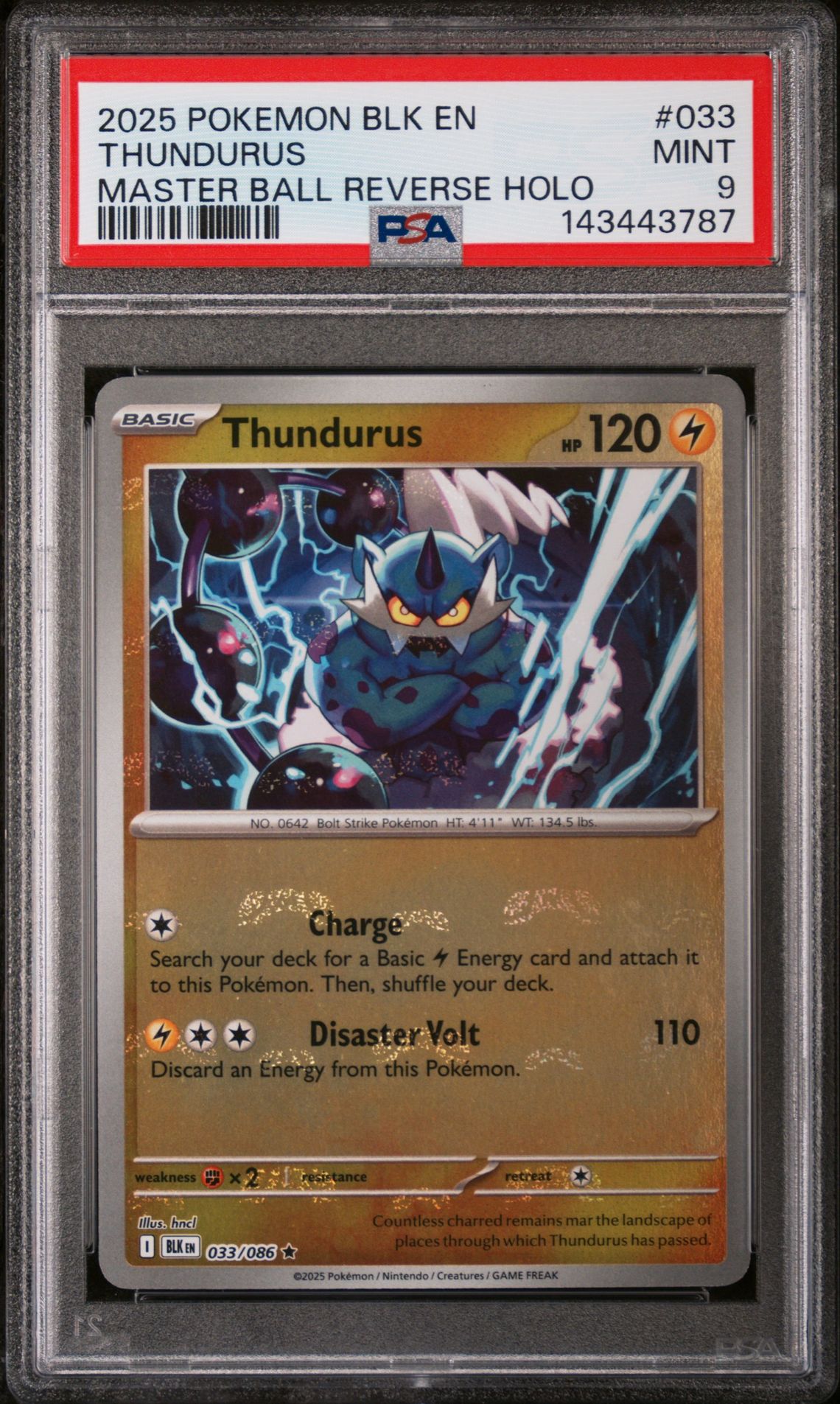 2025 Pokemon POKEMON BLK EN-BLACK BOLT MASTER BALL REVERSE HOLO #033 Thundurus front