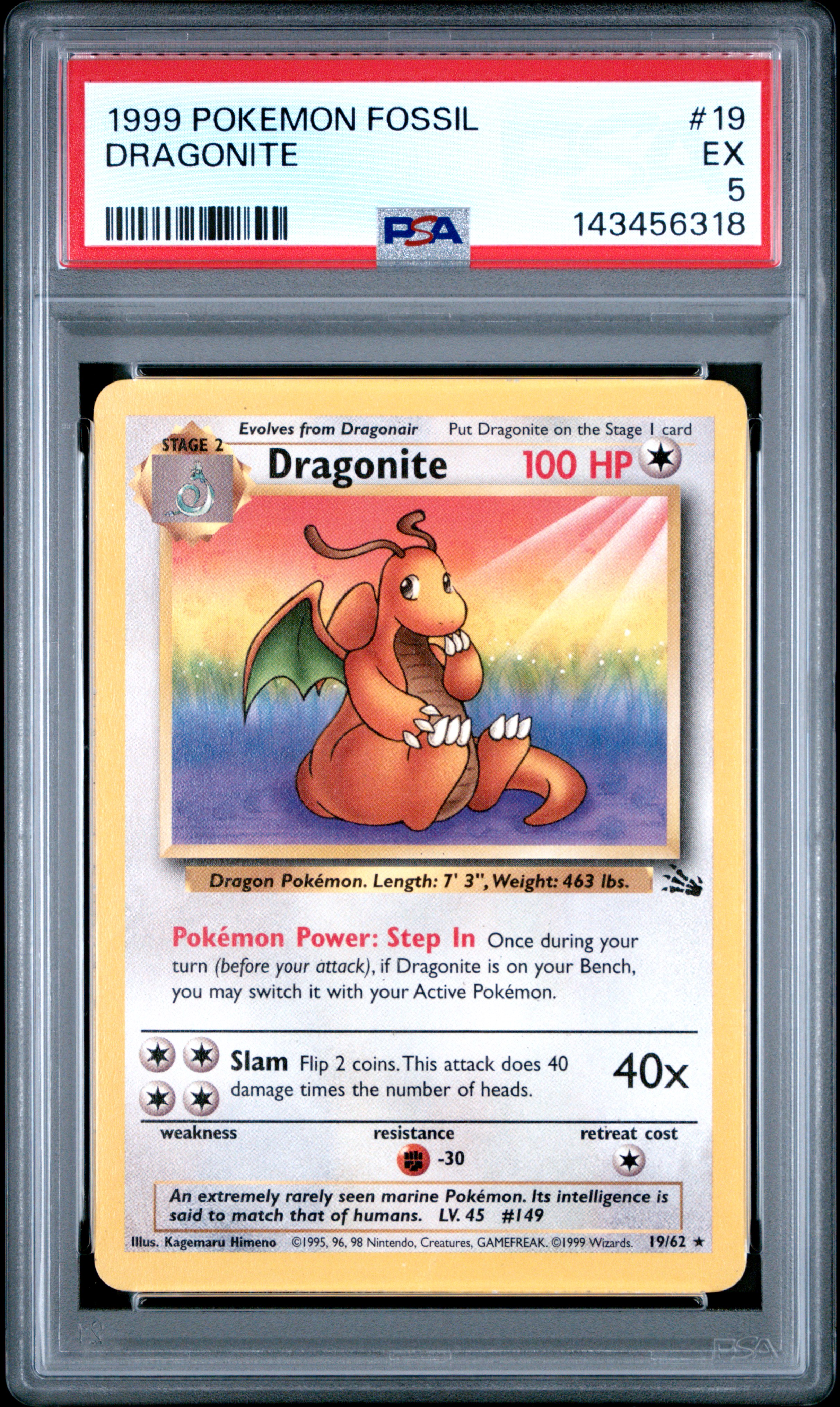 1999 #19 Dragonite PSA 5 Fossil Pokemon