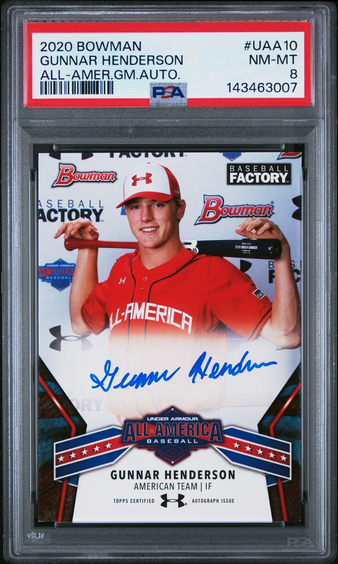 2020 Bowman BOWMAN ALL-AMERICAN GAME AUTOGRAPHS AMER.GM.AUTO. #UAA10 Gunnar Henderson front