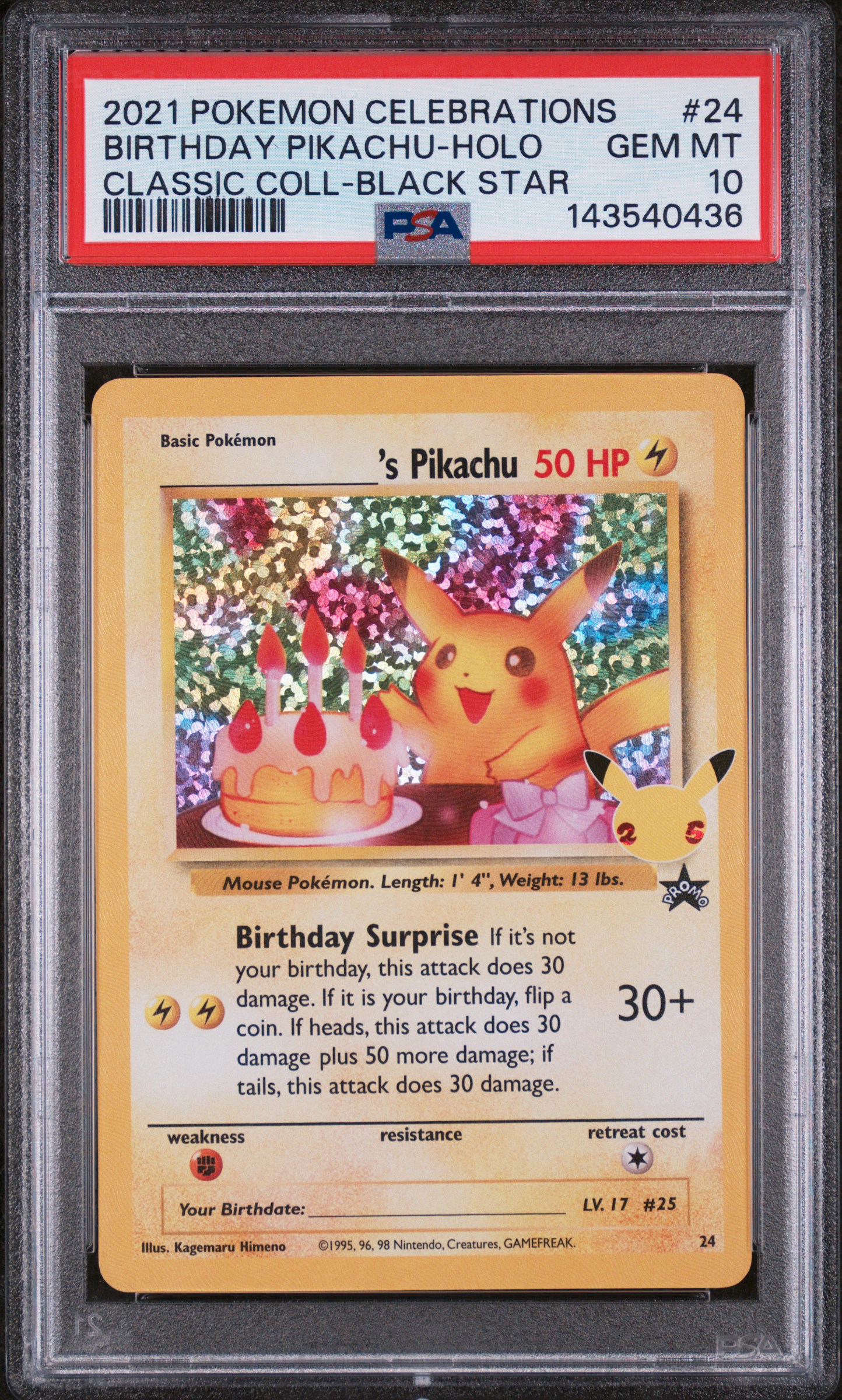 2021 #24 Birthday Pikachu-Holo PSA 10 Celebrations Classic Collection