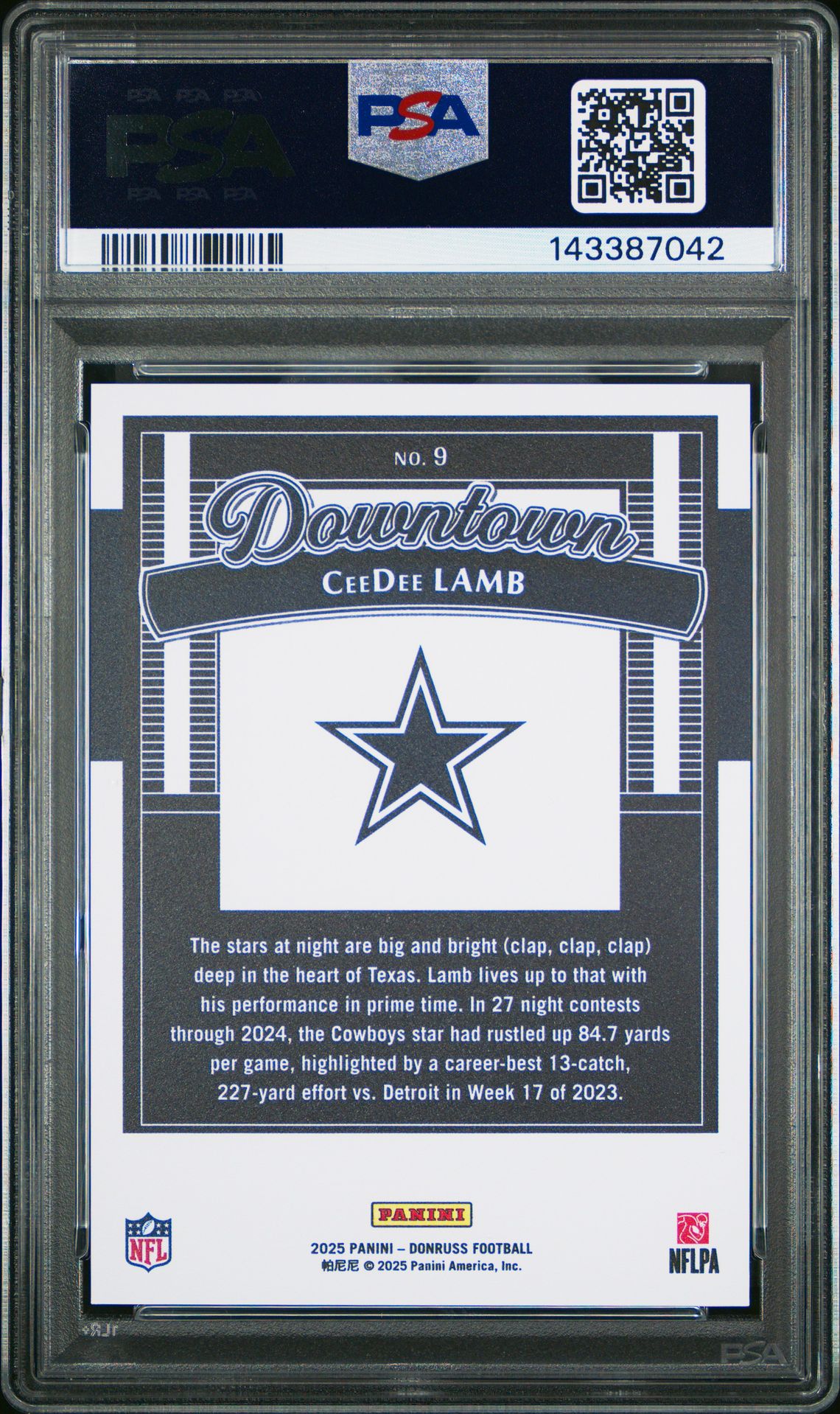 2025 Panini Donruss Downtown! Ceedee Lamb #9 Gem Mt 10 back