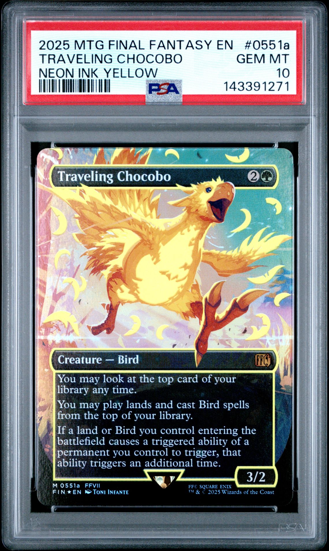 2025 MTG MAGIC THE GATHERING FINAL FANTASY NEON INK YELLOW #0551a Traveling Chocobo front