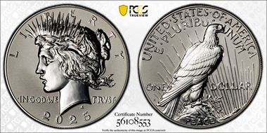 2025-S $1 Peace Dollar Rev PR Two-Coin Reverse Proof Set First Strike PR70