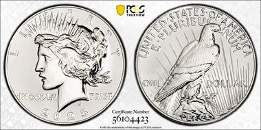 2025-S $1 Peace Dollar Rev PR Two-Coin Reverse Proof Set First Strike PR70