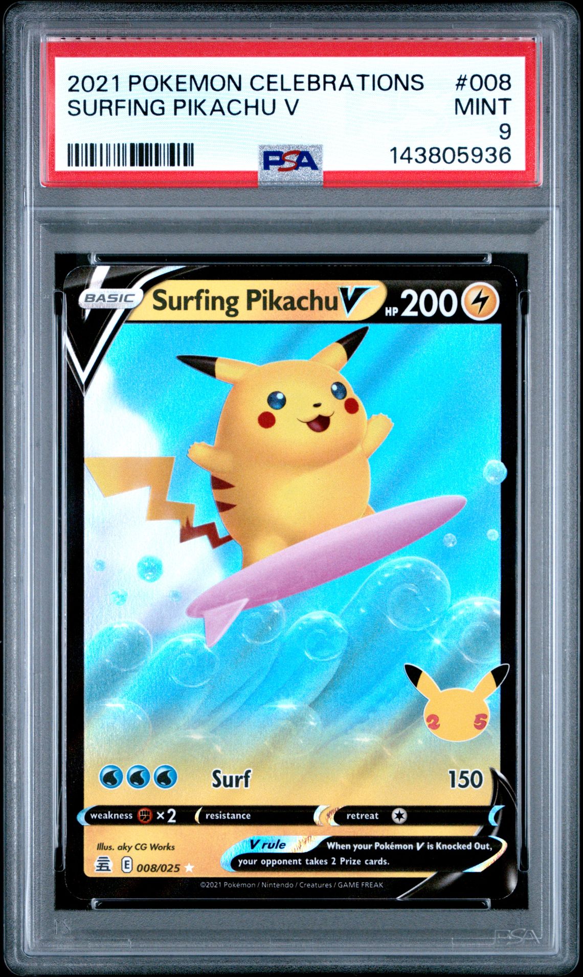 2021 Pokemon POKEMON CELEBRATIONS #008 Surfing Pikachu V front
