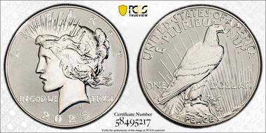 2025-S $1 Peace Dollar Rev PR Two-Coin Reverse Proof Set PR70