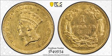 1856 G$1 Slanted 5 AU53