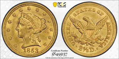 1853 $2.50 MS63