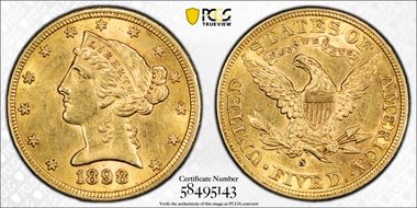 1898-S $5 AU58