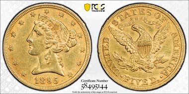1895 $5 AU58