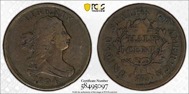 1804 1/2C Plain 4, No Stems VF25BN