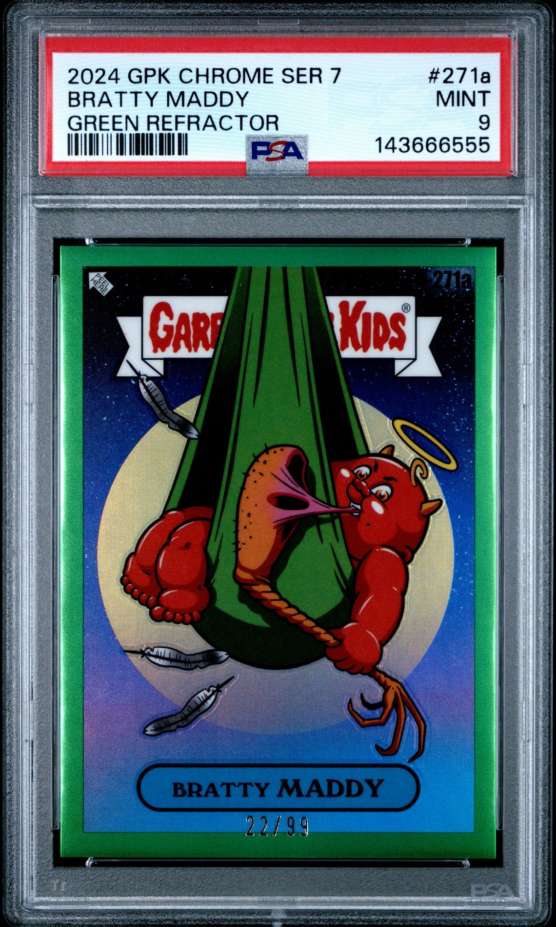 2024 Topps TOPPS CHROME GARBAGE PAIL KIDS ORIGINAL SERIES 7 GREEN REFRACTOR #271A Bratty Maddy front