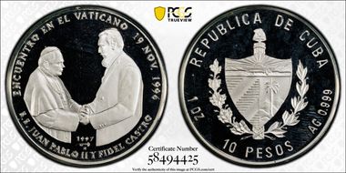 1997 10 Peso Pope & Castro PR65DCAM