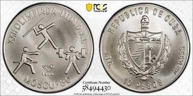 1980 10 Peso Moscow Olympics MS69