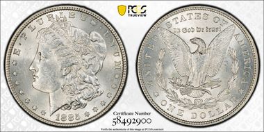 1885 $1 VAM 1B, Pitted Reverse MS63