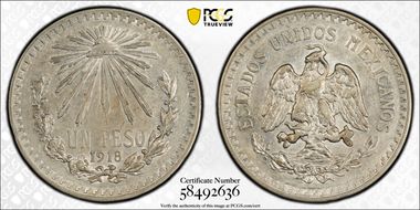 1918/'7'-M Peso KM-454 AU50
