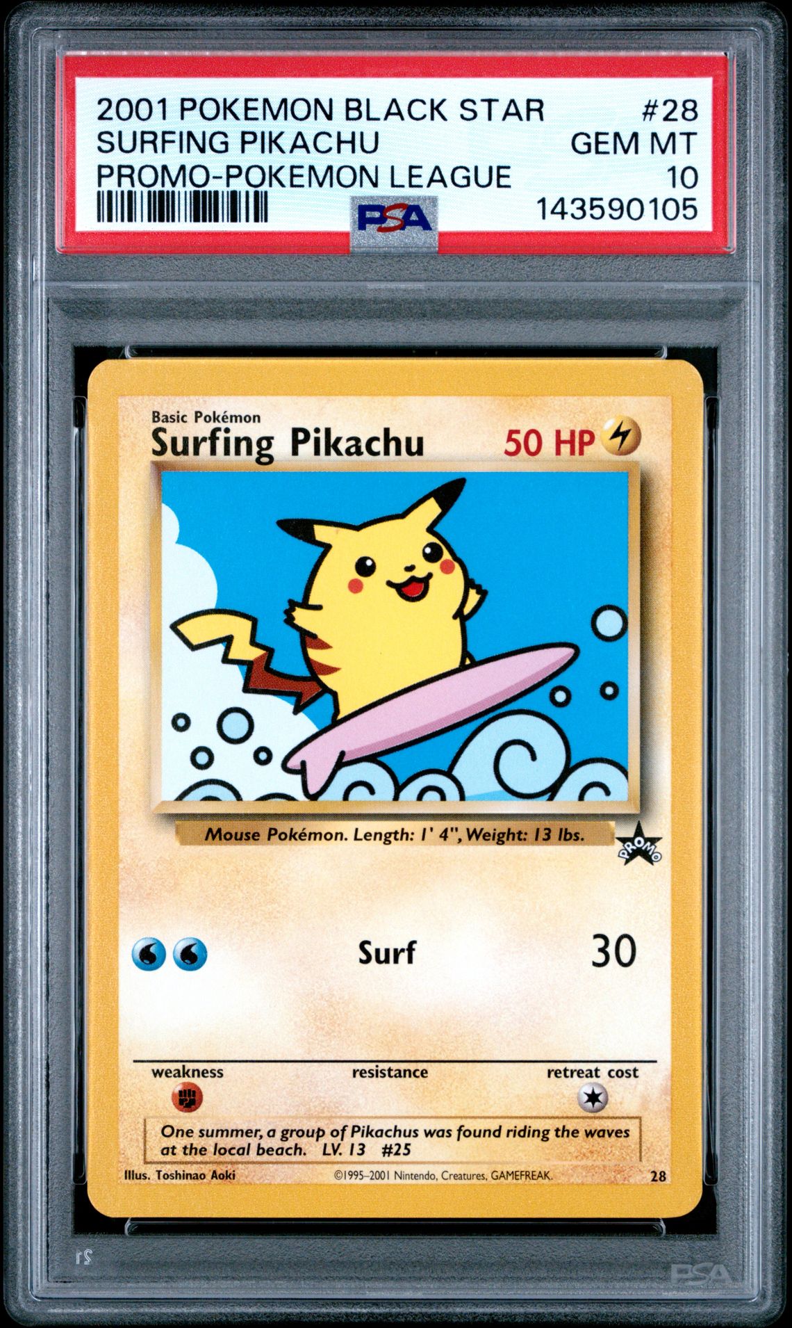 2001 Pokemon POKEMON PROMO BLACK STAR POKEMON LEAGUE #28 Surfing Pikachu front