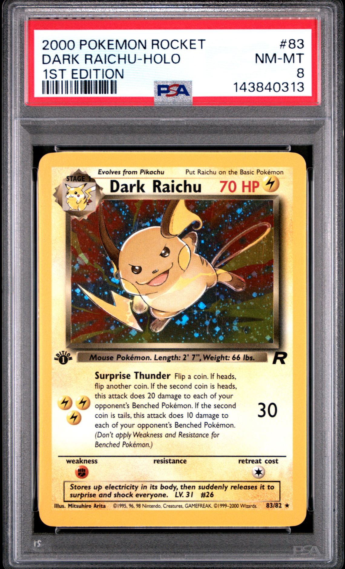 2000 Pokemon POKEMON ROCKET 1ST EDITION #83 Dark Raichu-Holo front