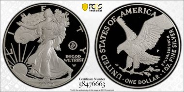 2025-P $1 Silver Eagle w/ US Marine Corps Privy 250th Anniversary PR70DCAM