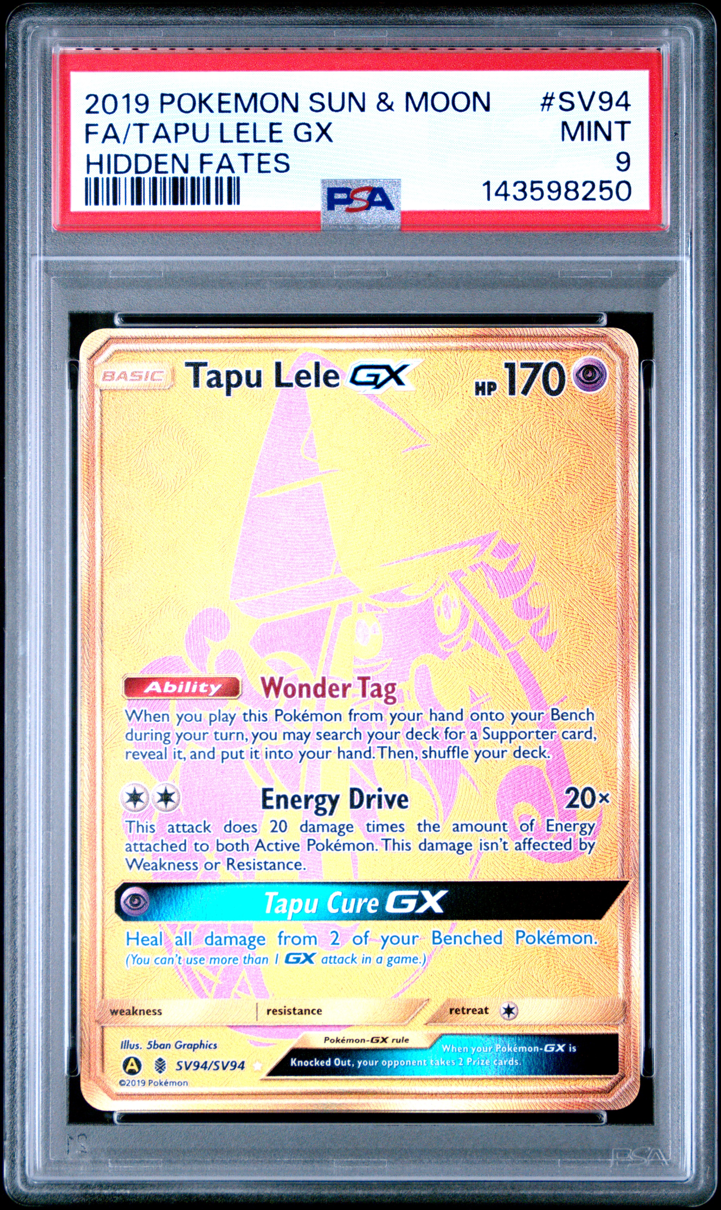2019 #SV94 Full Art/Tapu Lele GX PSA 9 Sun & Moon Hidden Fates