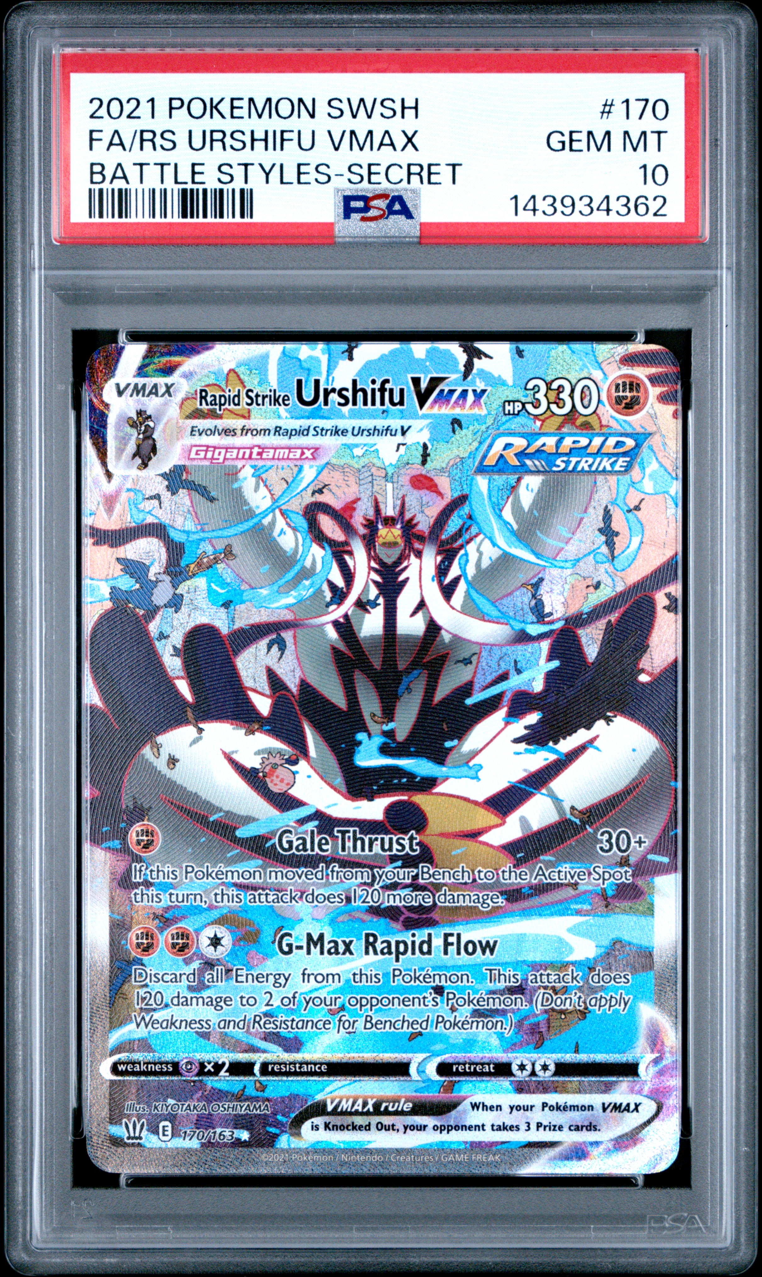 2021 #170 Full Art/Rapid Strike Urshifu Vmax PSA 10 Sword & Shield Battle Styles