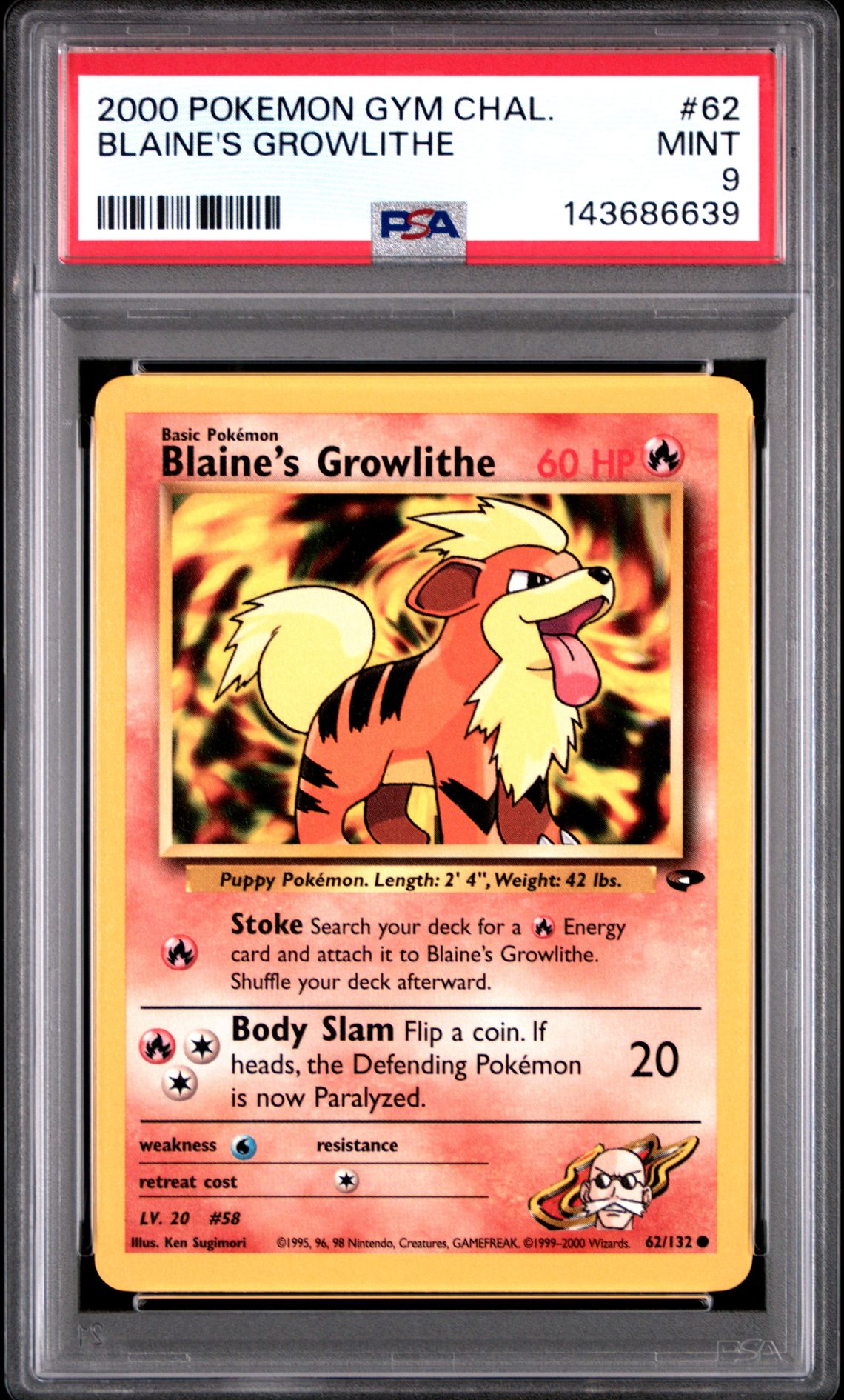2000 Pokemon POKEMON GYM CHALLENGE #62 Blaine's Growlithe front