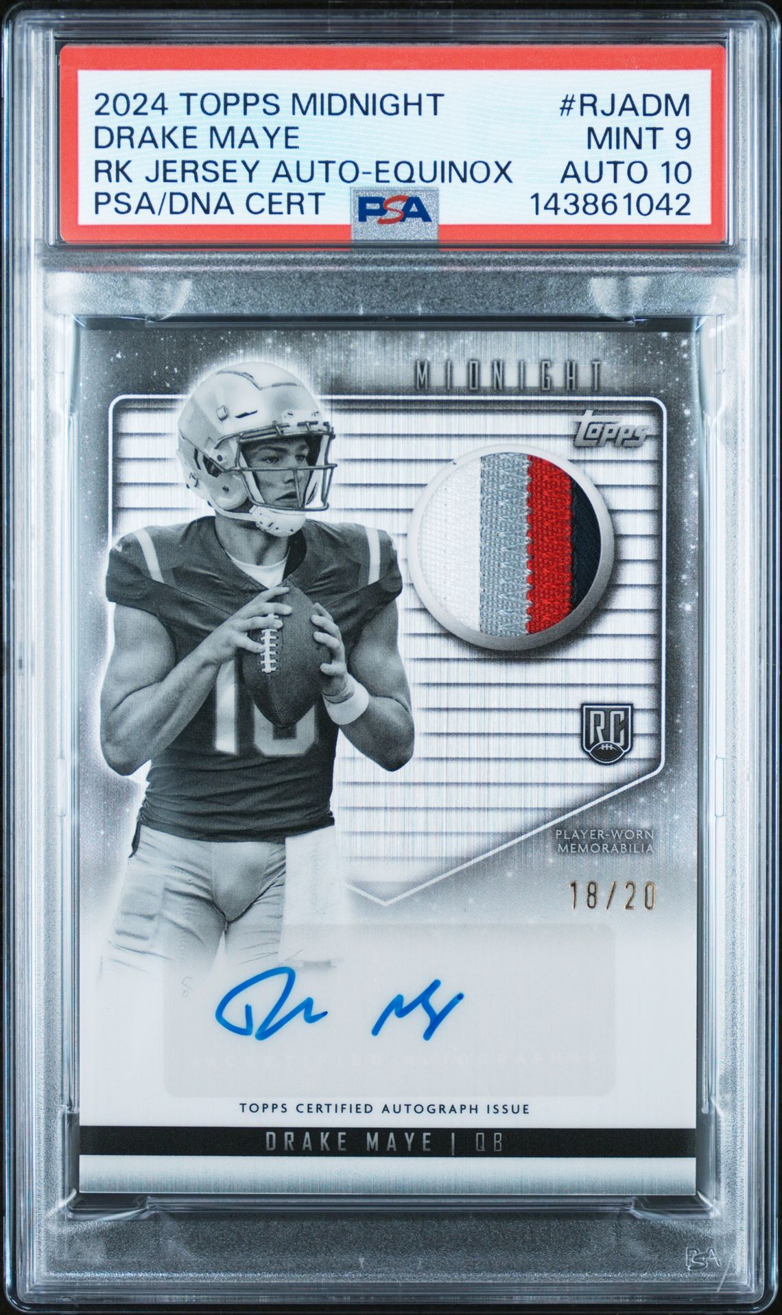2024 Topps TOPPS MIDNIGHT ROOKIE JERSEY AUTOGRAPHS RK JERSEY AUTO-EQUINOX #RJADM Drake Maye front