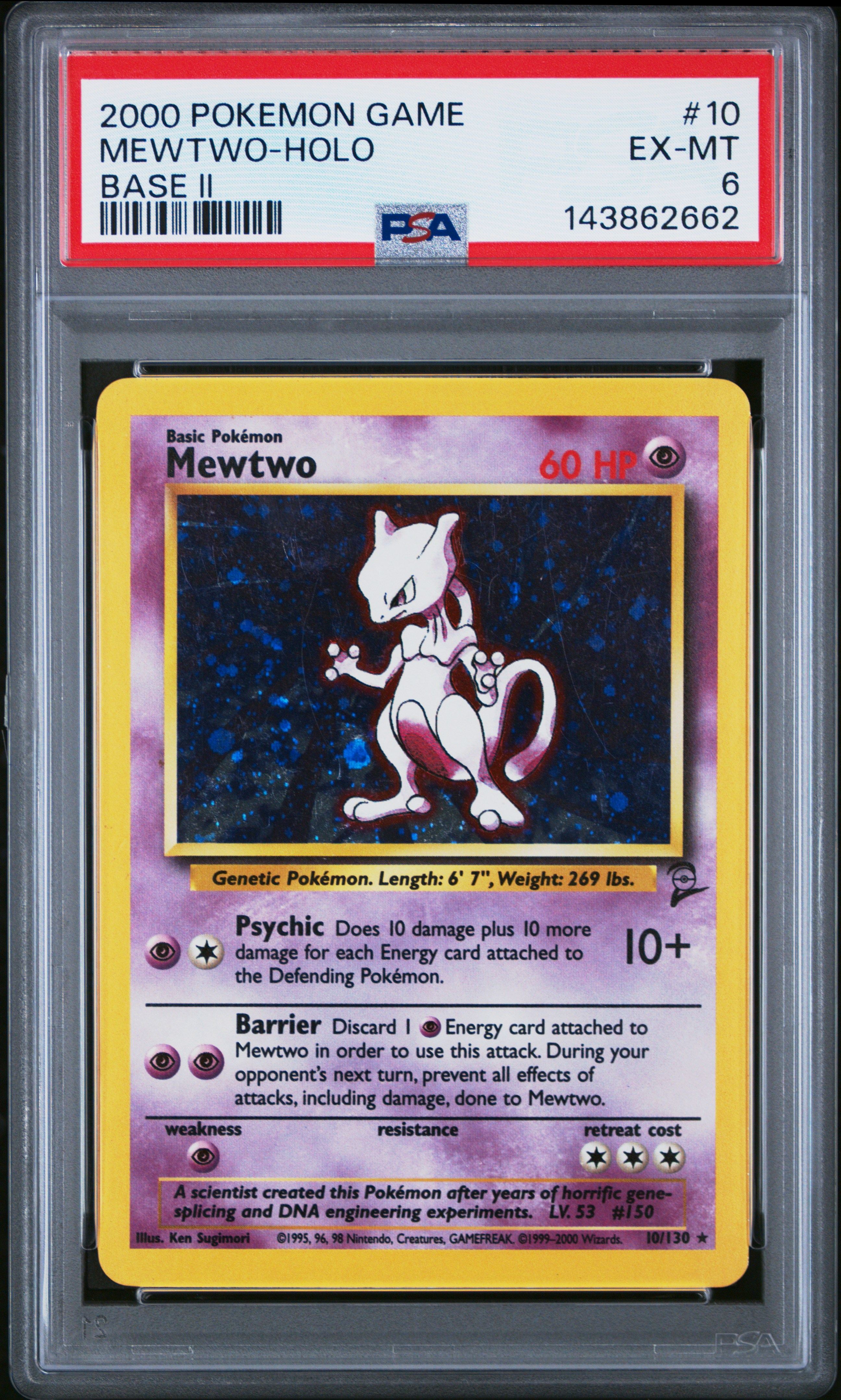 2000 #10 Mewtwo-Holo PSA 6 Game Base II Pokemon