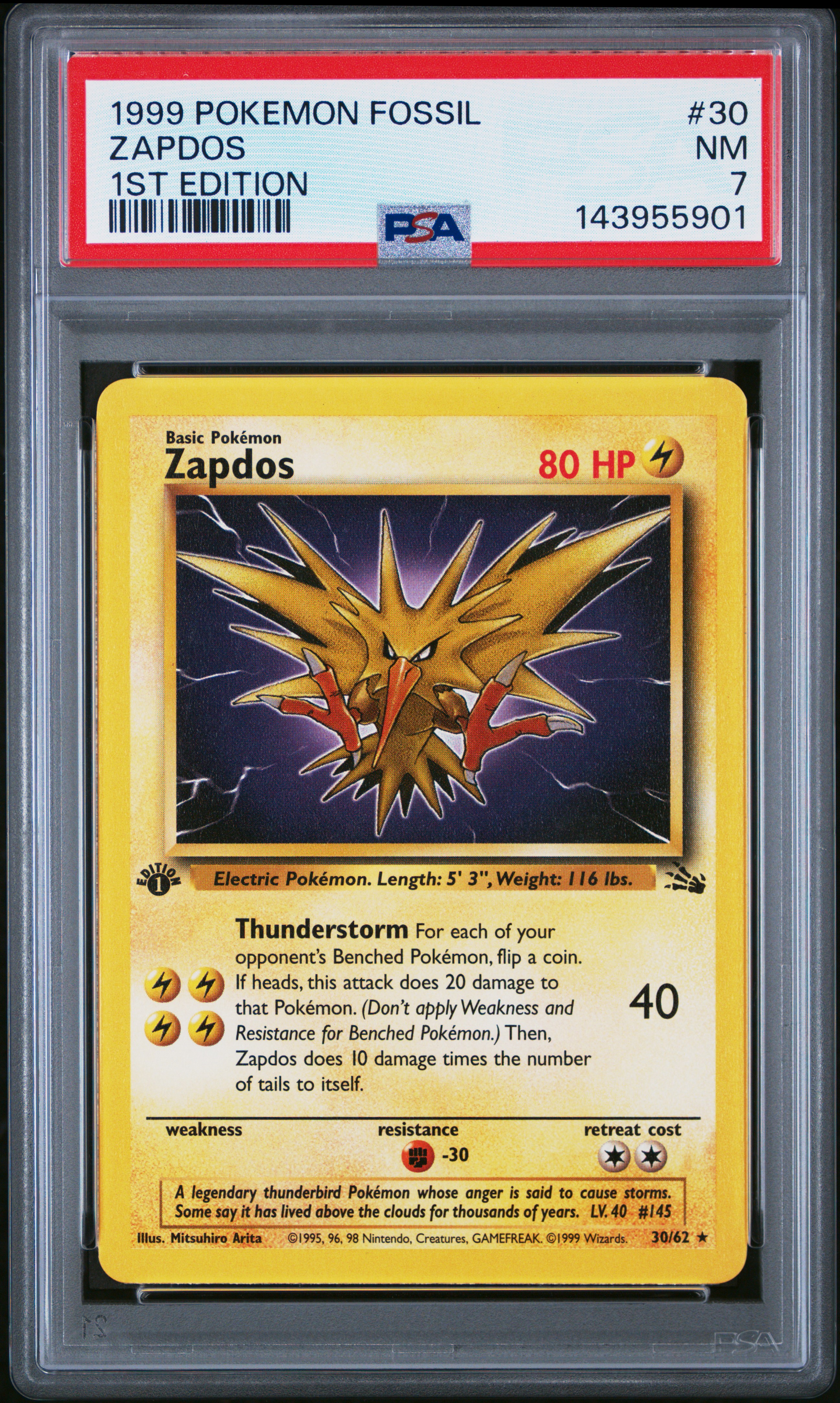 1999 #30 Zapdos 1st Edition PSA 7 Fossil Pokemon