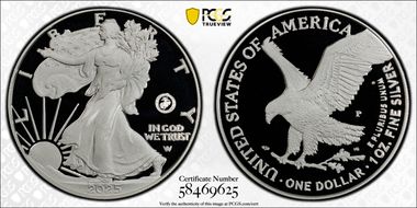 2025-P $1 Silver Eagle w/ US Marine Corps Privy 250th Anniversary First Strike PR69DCAM