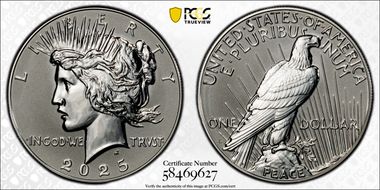 2025-S $1 Peace Dollar Rev PR Two-Coin Reverse Proof Set First Strike PR70