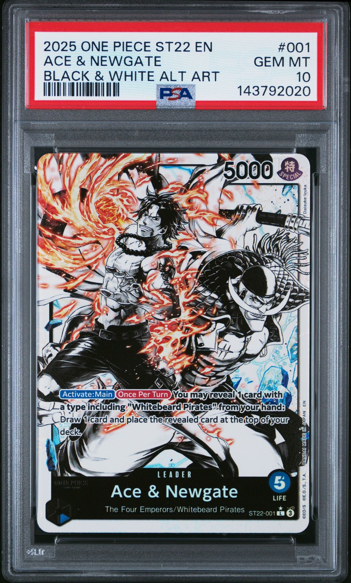 2025 One Piece ONE PIECE STARTER DECK ST22-ACE & NEWGATE BLACK & WHITE ALT ART #001 Ace & Newgate front