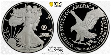 2025-P $1 Silver Eagle w/ US Marine Corps Privy 250th Anniversary PR69DCAM