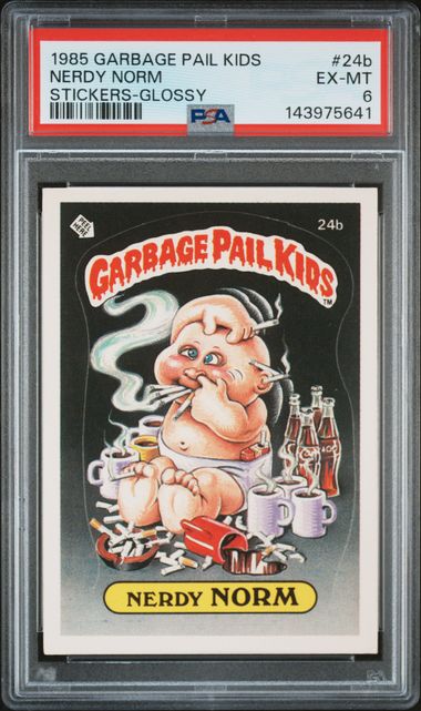 1985 Topps GARBAGE PAIL KIDS STICKERS GLOSSY #24B Nerdy Norm front