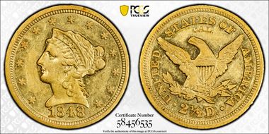 1848 $2.50 CAL. AU58