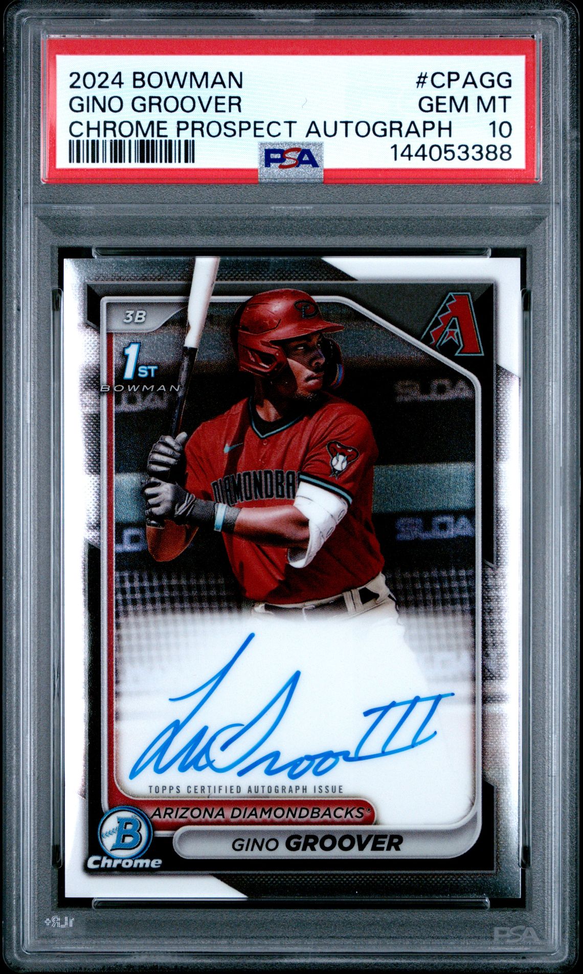 2024 Bowman Chrome Prospect Autographs Gino Groover #Cpagg Gem Mt 10 front
