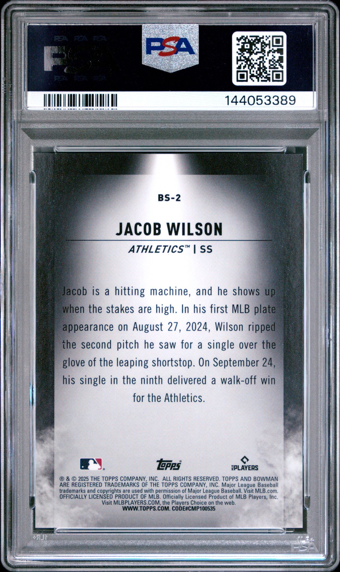 2025 Bowman Bowman Spotlights Jacob Wilson #Bs2 (Bowman Spotlights) Mint 9 back