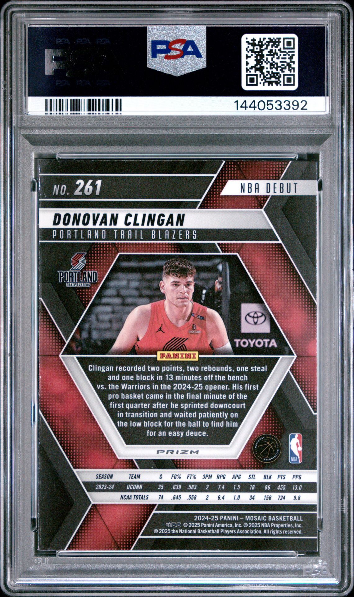 2024 Panini Mosaic Donovan Clingan #261 (Glitter) Mint 9 back
