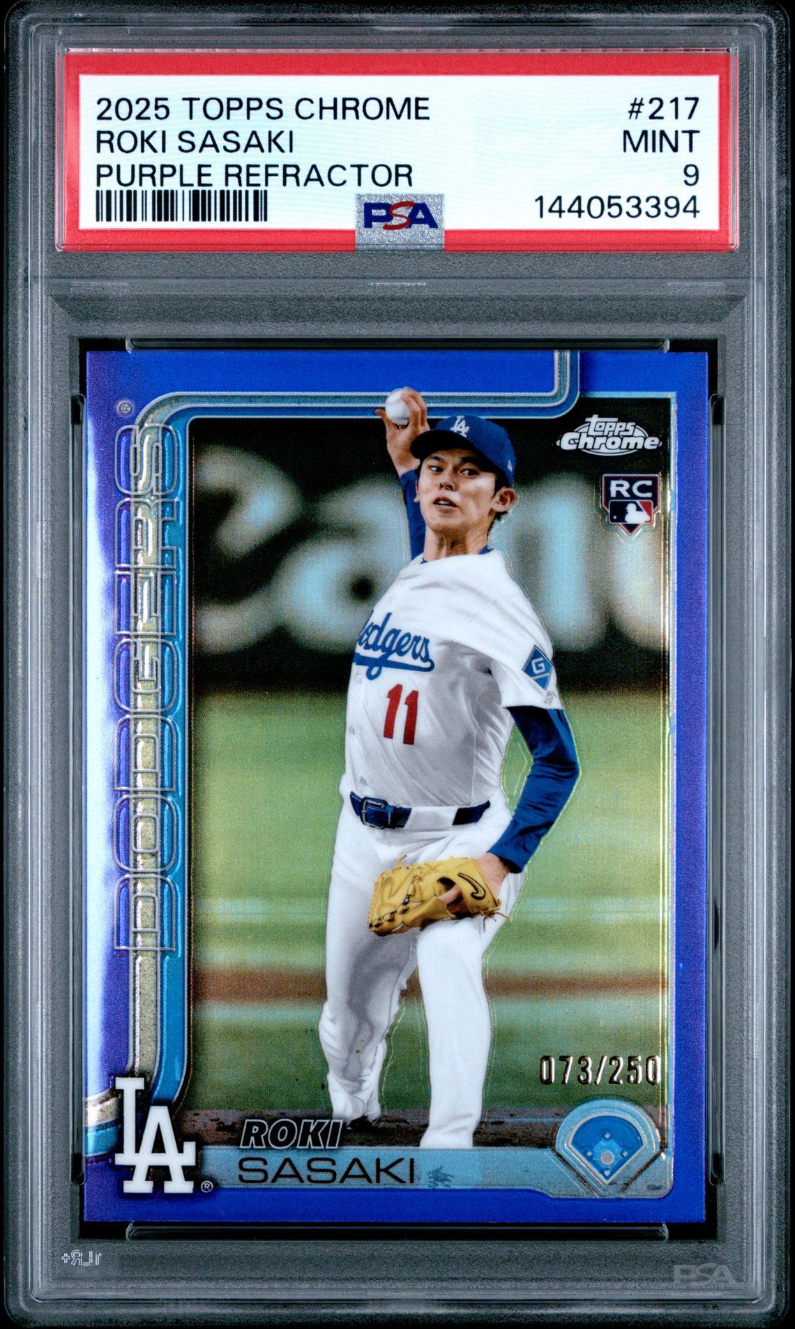 2025 Topps Chrome Roki Sasaki #217 (Purple Refractor) Mint 9 front