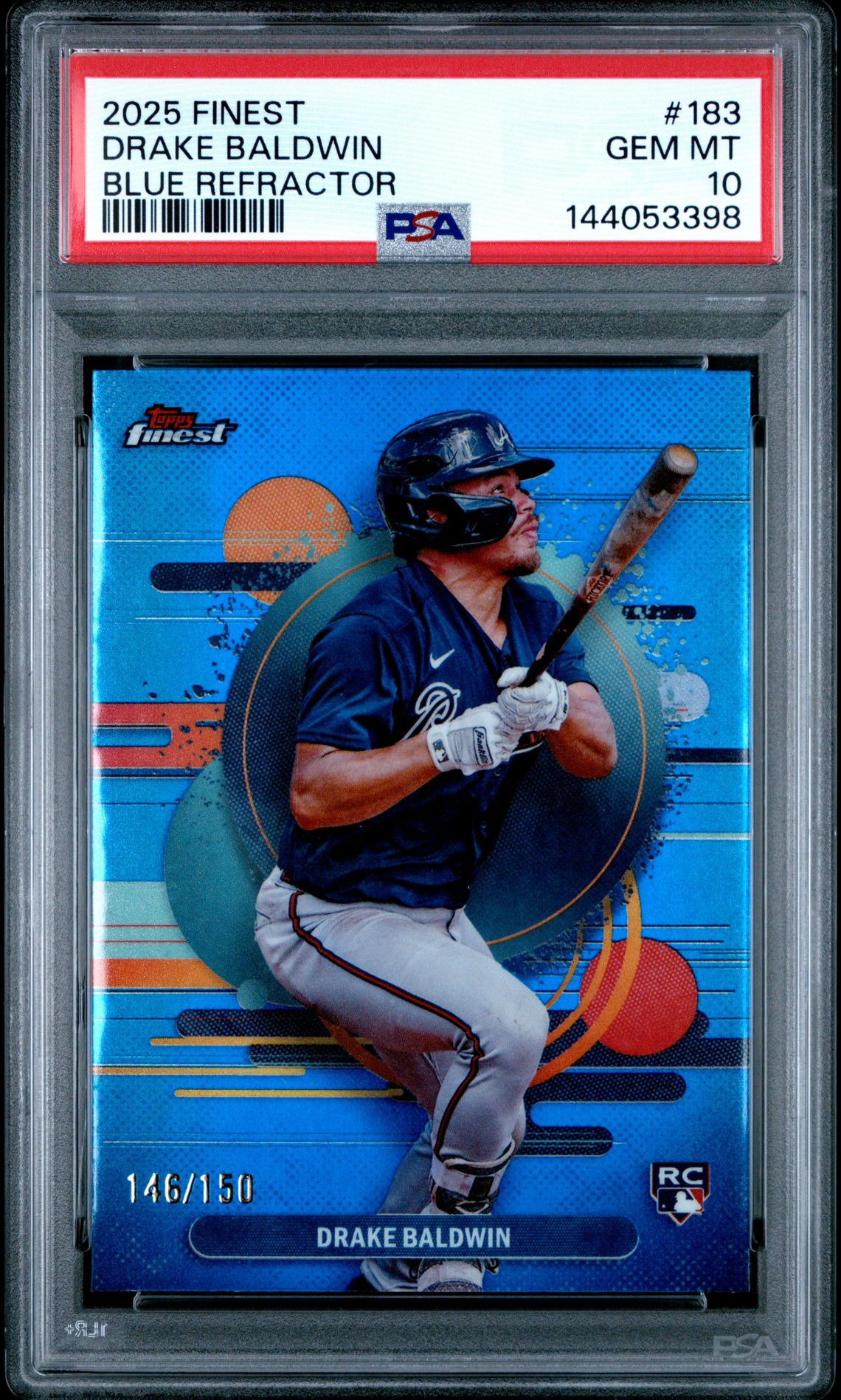 2025 Topps Finest Drake Baldwin #183 (Blue Refractor) Gem Mt 10 front