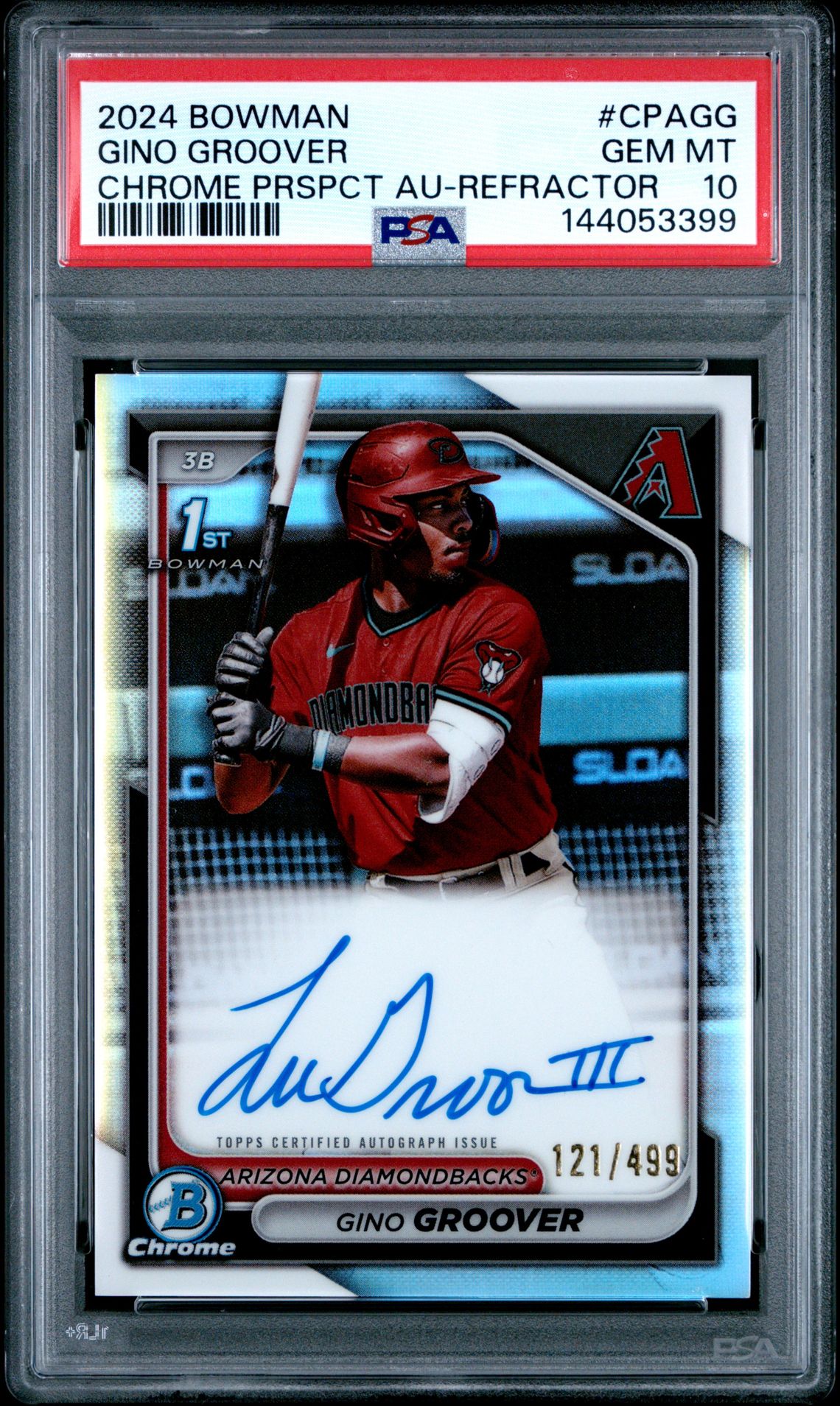 2024 Bowman Chrome Prospect Autographs Gino Groover #Cpagg (Chrome Prspct Au-Refractor) Gem Mt 10 front