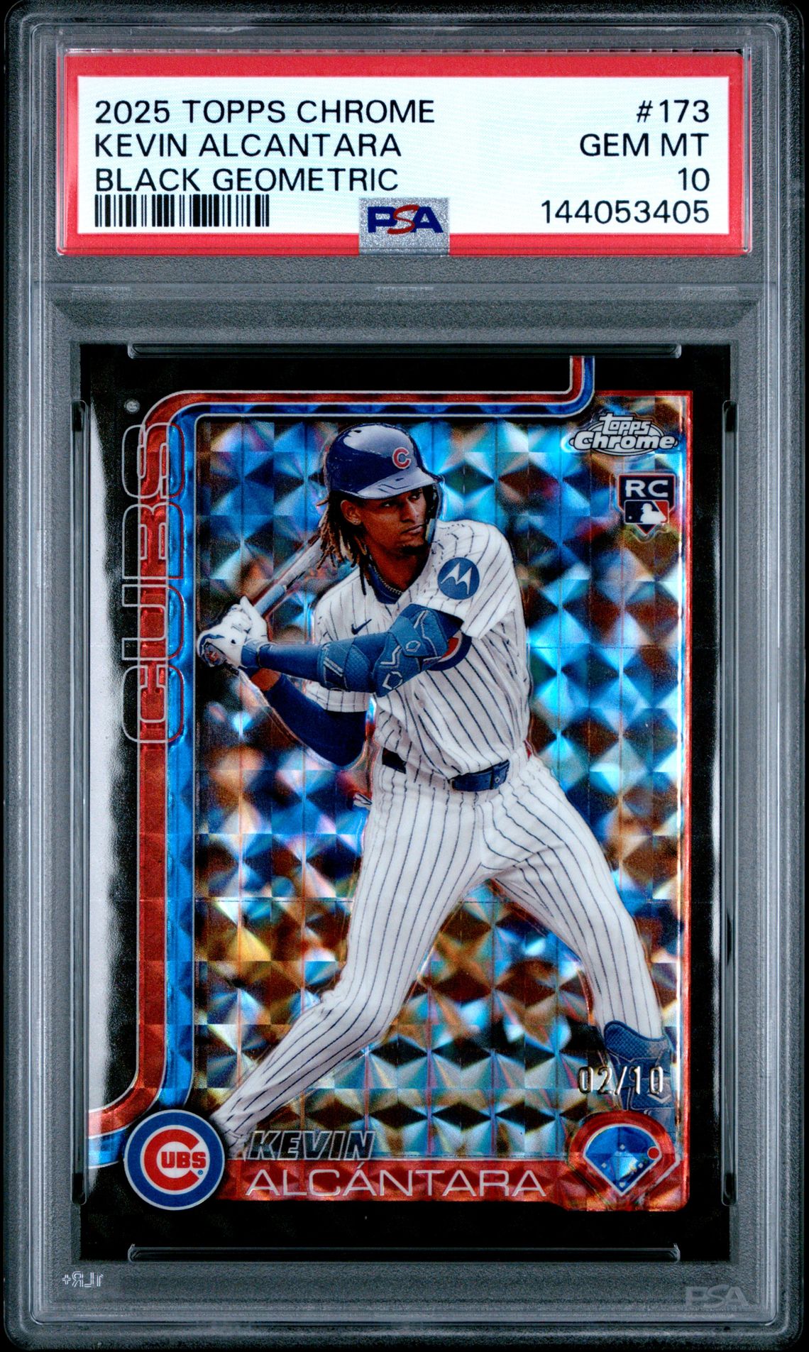 2025 Topps Chrome Kevin Alcantara #173 (Black Geometric) Gem Mt 10 front view - PSA graded GEM MT 10
