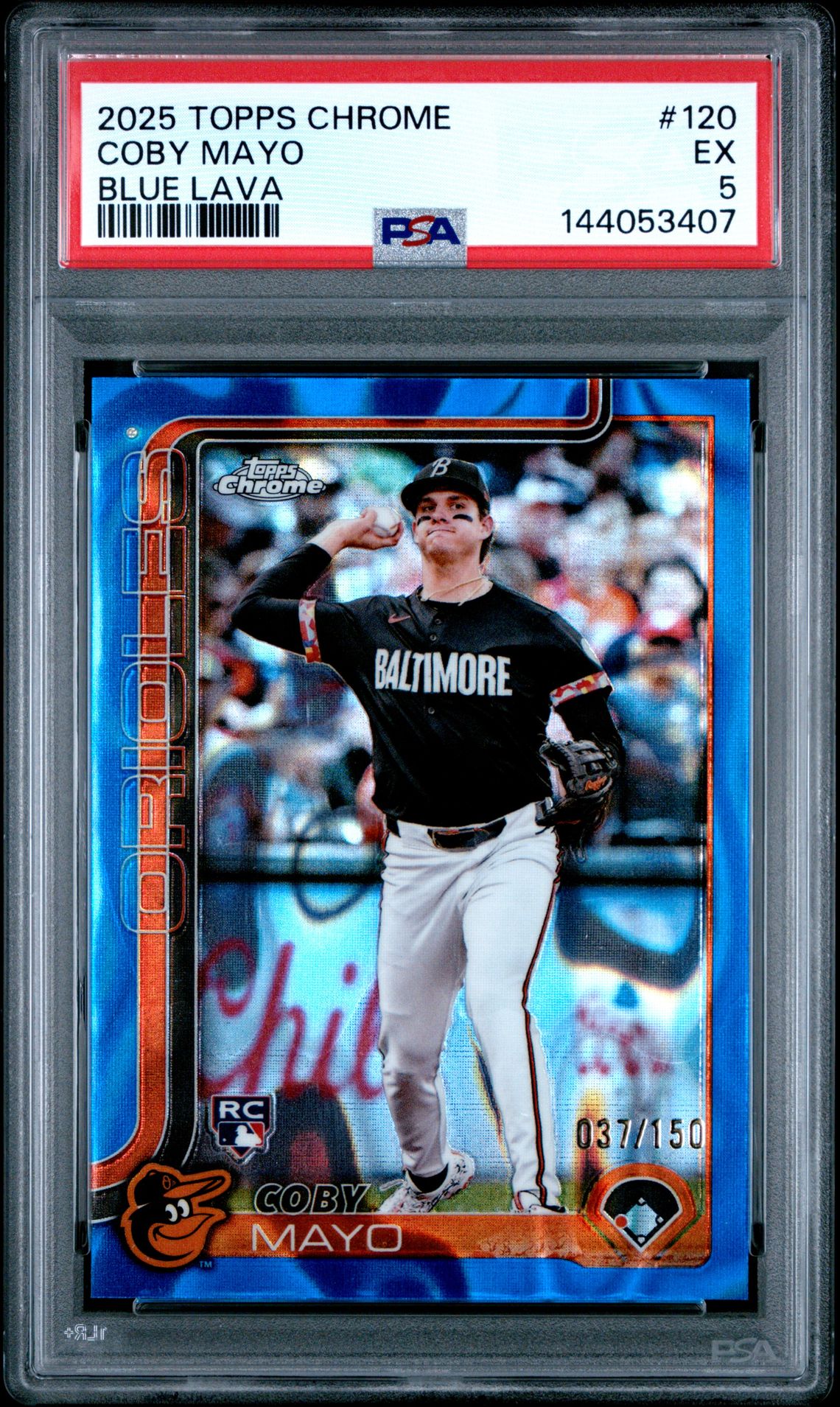 2025 Topps Chrome Coby Mayo #120 (Blue Lava) Ex 5 front