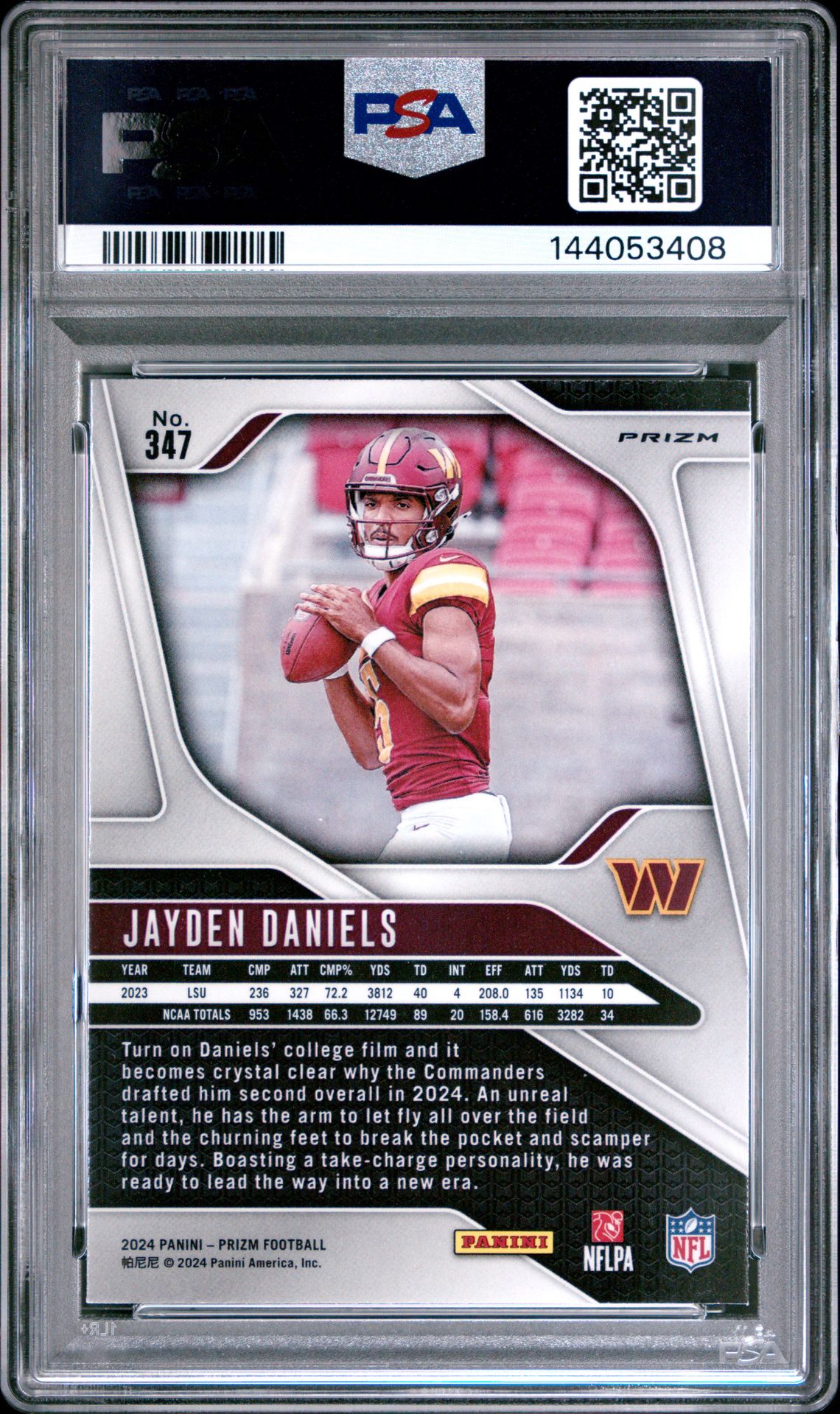 2024 Panini Prizm Jayden Daniels #347 (Disco Prizm) Mint 9 back